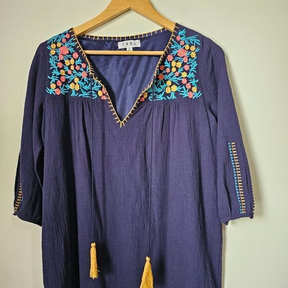 EUC THML BLUE COTTON EMBROIDERED BOHO SHORT DRESS SIZE SMALL - Picture 7 of 16